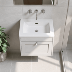 [BFHE194K] Balterley 600mm Wall Hung 1 Drawer Unit with Minimalist Basin No Tap Hole - Satin White - Lifestyle 2