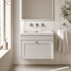 [BFHE194K] Balterley 600mm Wall Hung 1 Drawer Unit with Minimalist Basin No Tap Hole - Satin White - Silo