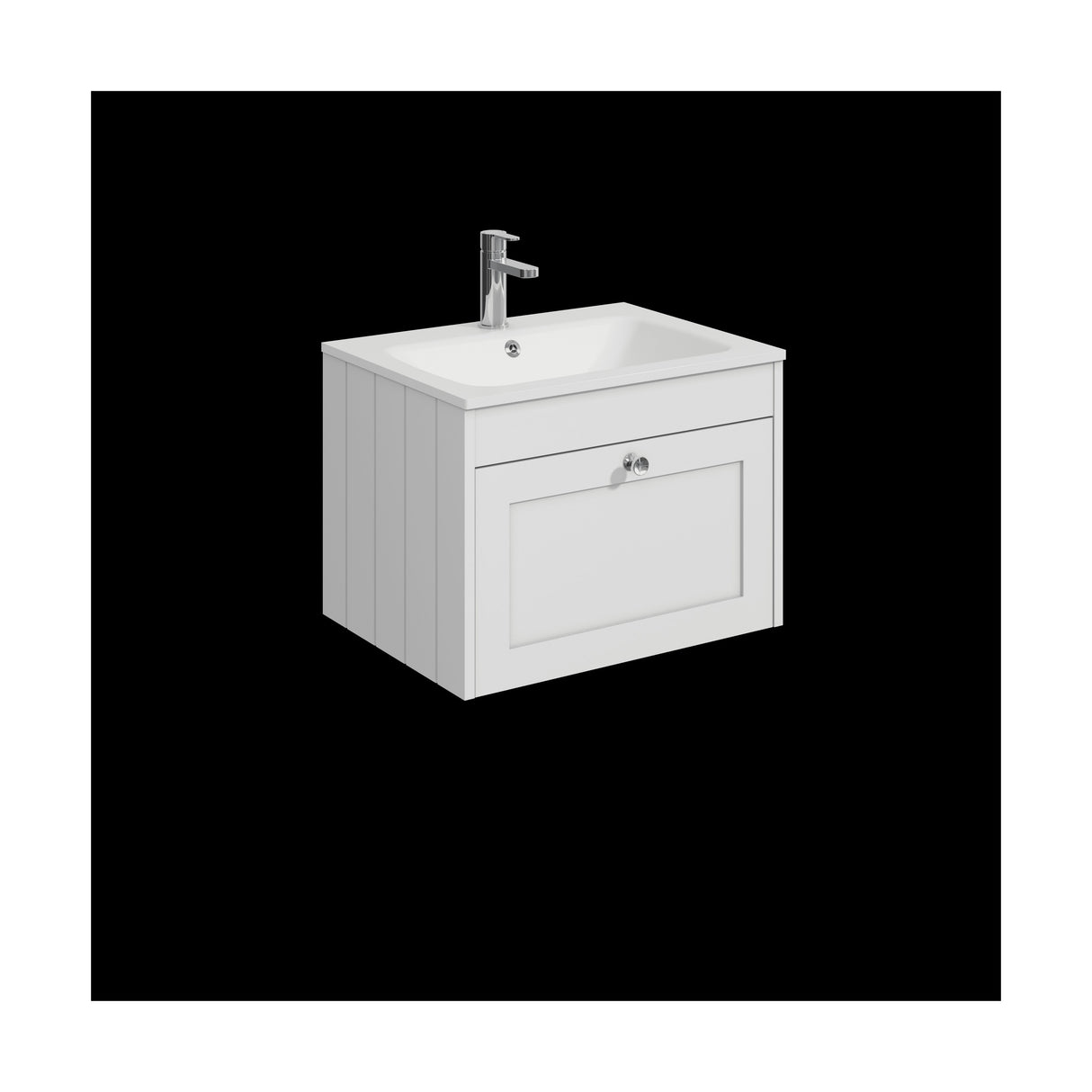 [BFHE194P] Balterley 600mm Wall Hung 1 Drawer Unit with Stone Basin 1 Tap Hole - Satin White - Cutout