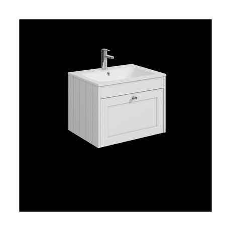 [BFHE194P] Balterley 600mm Wall Hung 1 Drawer Unit with Stone Basin 1 Tap Hole - Satin White - Cutout