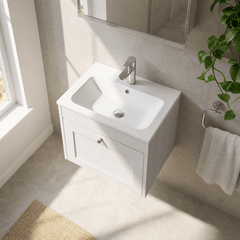 [BFHE194P] Balterley 600mm Wall Hung 1 Drawer Unit with Stone Basin 1 Tap Hole - Satin White - Lifestyle 2