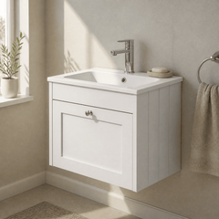 [BFHE194P] Balterley 600mm Wall Hung 1 Drawer Unit with Stone Basin 1 Tap Hole - Satin White - Lifestyle 3