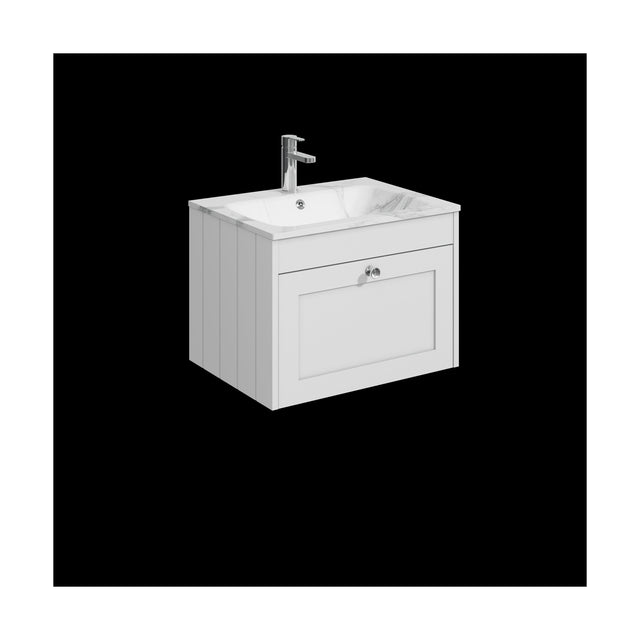 [BFHE194Q] Balterley 600mm Wall Hung 1 Drawer Unit with Stone Basin 1 Tap Hole, Satin White - Cutout