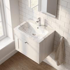 [BFHE194Q] Balterley 600mm Wall Hung 1 Drawer Unit with Stone Basin 1 Tap Hole, Satin White - Lifestyle 2
