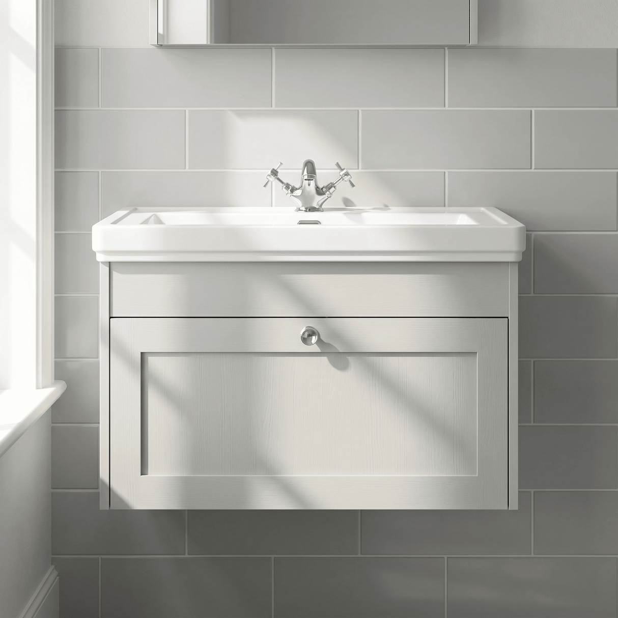 [BFHE196A] Butterton Traditional 1 Drawer Wall Hung Vanity Unit with Classic Basin, Choice of Size and Colour