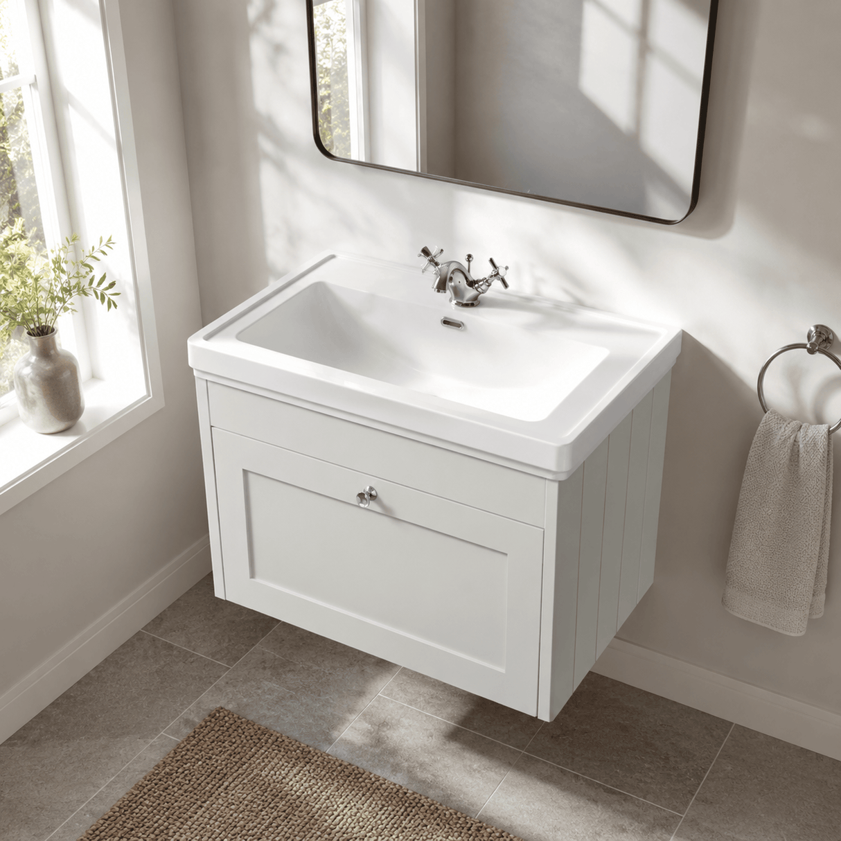 [BFHE196A] Butterton Traditional 1 Drawer Wall Hung Vanity Unit with Classic Basin, Choice of Size and Colour