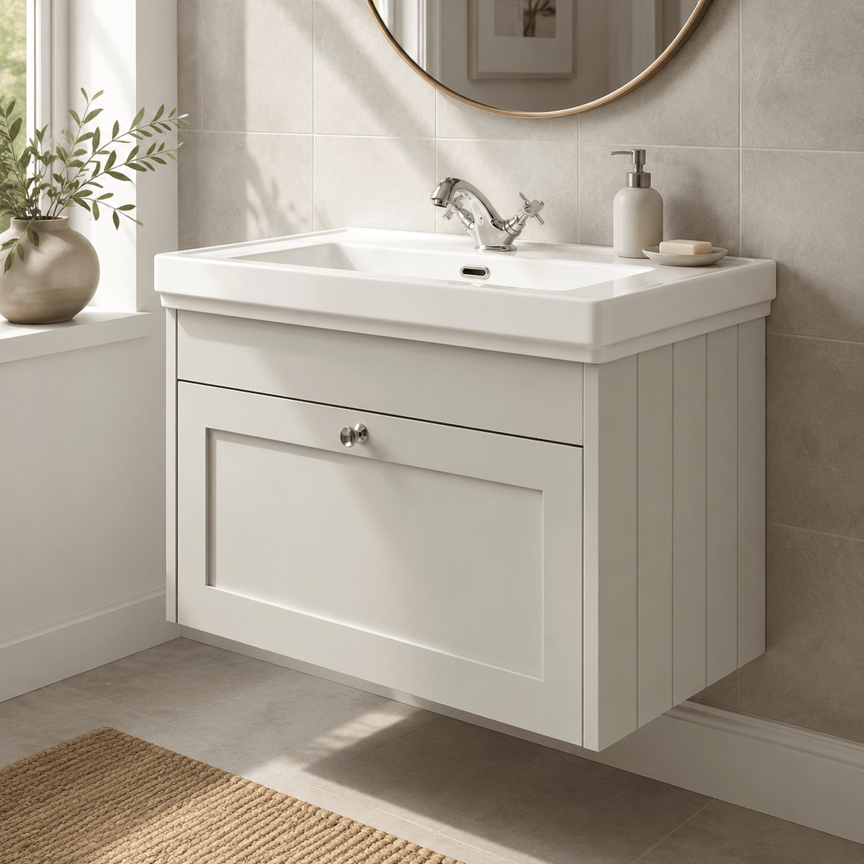 [BFHE196A] Butterton Traditional 1 Drawer Wall Hung Vanity Unit with Classic Basin, Choice of Size and Colour