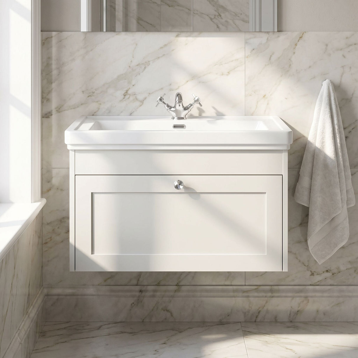 [BFHE196A] Butterton Traditional 1 Drawer Wall Hung Vanity Unit with Classic Basin, Choice of Size and Colour - Silo