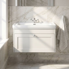 [BFHE196A] Butterton Traditional 1 Drawer Wall Hung Vanity Unit with Classic Basin, Choice of Size and Colour - Silo