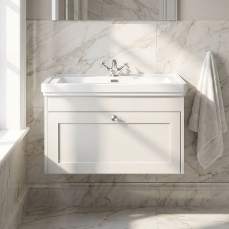 [BFHE196A] Butterton Traditional 1 Drawer Wall Hung Vanity Unit with Classic Basin, Choice of Size and Colour - Silo