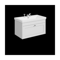 [BFHE196B] Balterley 800mm Wall Hung 1 Drawer Unit with Classic Basin 3 Tap Hole - Satin White - Cutout