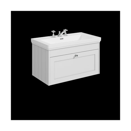 [BFHE196B] Balterley 800mm Wall Hung 1 Drawer Unit with Classic Basin 3 Tap Hole - Satin White - Cutout