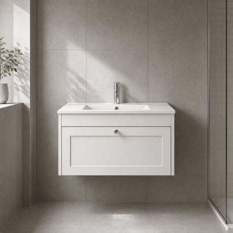 [BFHE196C] Balterley 800mm Wall Hung 1 Drawer Unit with Minimalist Basin 1 Tap Hole - Satin White - Silo