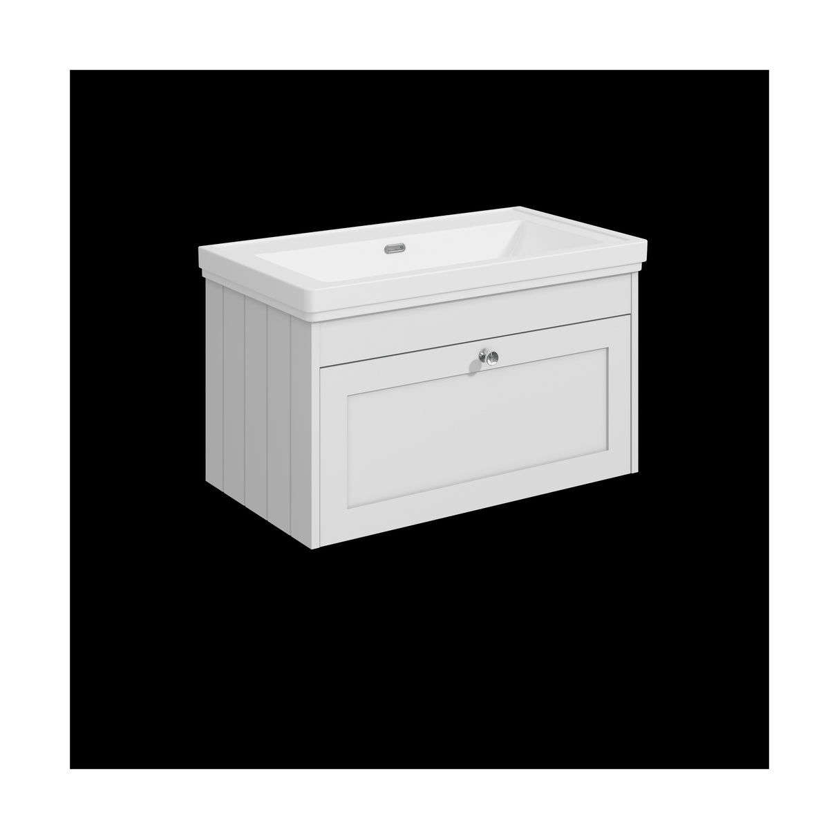 [BFHE196H] Balterley 800mm Wall Hung 1 Drawer Unit with Classic Basin No Tap Hole - Satin White - Cutout
