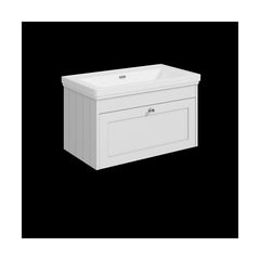 [BFHE196H] Balterley 800mm Wall Hung 1 Drawer Unit with Classic Basin No Tap Hole - Satin White - Cutout