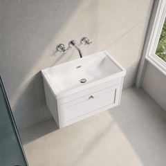 [BFHE196H] Balterley 800mm Wall Hung 1 Drawer Unit with Classic Basin No Tap Hole - Satin White - Lifestyle 2