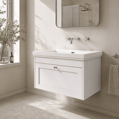 [BFHE196H] Balterley 800mm Wall Hung 1 Drawer Unit with Classic Basin No Tap Hole - Satin White - Lifestyle 3