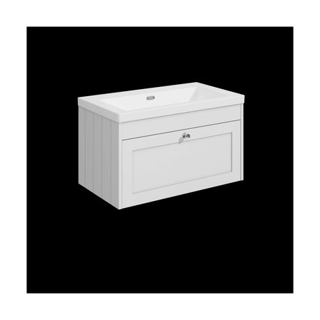 [BFHE196K] Balterley 800mm Wall Hung 1 Drawer Unit with Minimalist Basin No Tap Hole - Satin White - Cutout