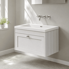 [BFHE196K] Balterley 800mm Wall Hung 1 Drawer Unit with Minimalist Basin No Tap Hole - Satin White - Lifestyle 3