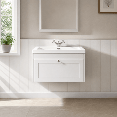 [BFHE196L] Balterley 800mm Wall Hung 1 Drawer Unit & Minimalist Basin 1 Tap Hole - Satin White - Lifestyle 1