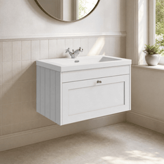 [BFHE196L] Balterley 800mm Wall Hung 1 Drawer Unit & Minimalist Basin 1 Tap Hole - Satin White - Lifestyle 3