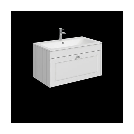 [BFHE196P] Balterley 800mm Wall Hung 1 Drawer Unit with Stone Basin 1 Tap Hole - Satin White - Cutout