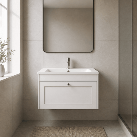 [BFHE196P] Balterley 800mm Wall Hung 1 Drawer Unit with Stone Basin 1 Tap Hole - Satin White - Silo