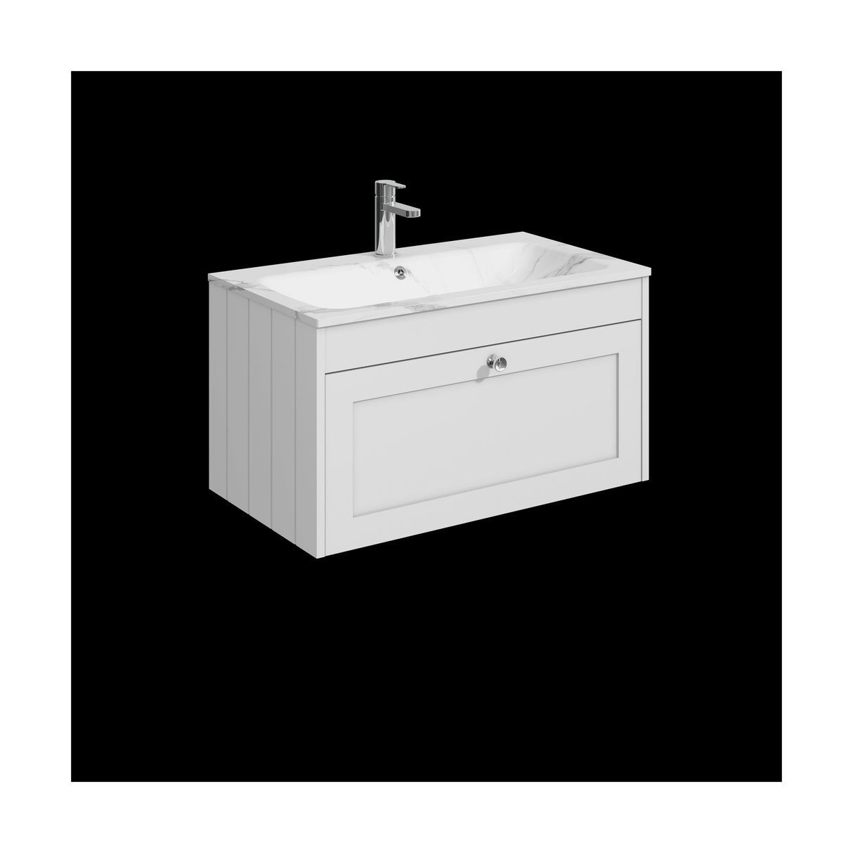 [BFHE196Q] Balterley 800mm Wall Hung 1 Drawer Unit with Stone Basin 1 Tap Hole, Satin White - Cutout