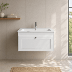 [BFHE196Q] Balterley 800mm Wall Hung 1 Drawer Unit with Stone Basin 1 Tap Hole, Satin White - Lifestyle 1
