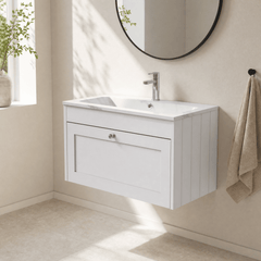 [BFHE196Q] Balterley 800mm Wall Hung 1 Drawer Unit with Stone Basin 1 Tap Hole, Satin White - Lifestyle 3