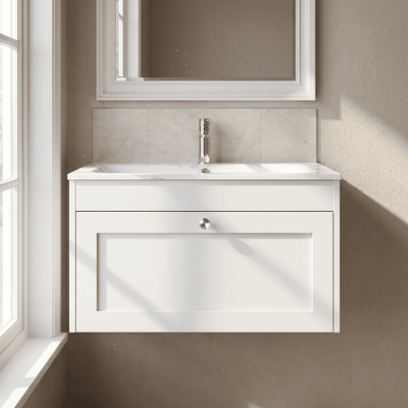 [BFHE196Q] Balterley 800mm Wall Hung 1 Drawer Unit with Stone Basin 1 Tap Hole, Satin White - Silo