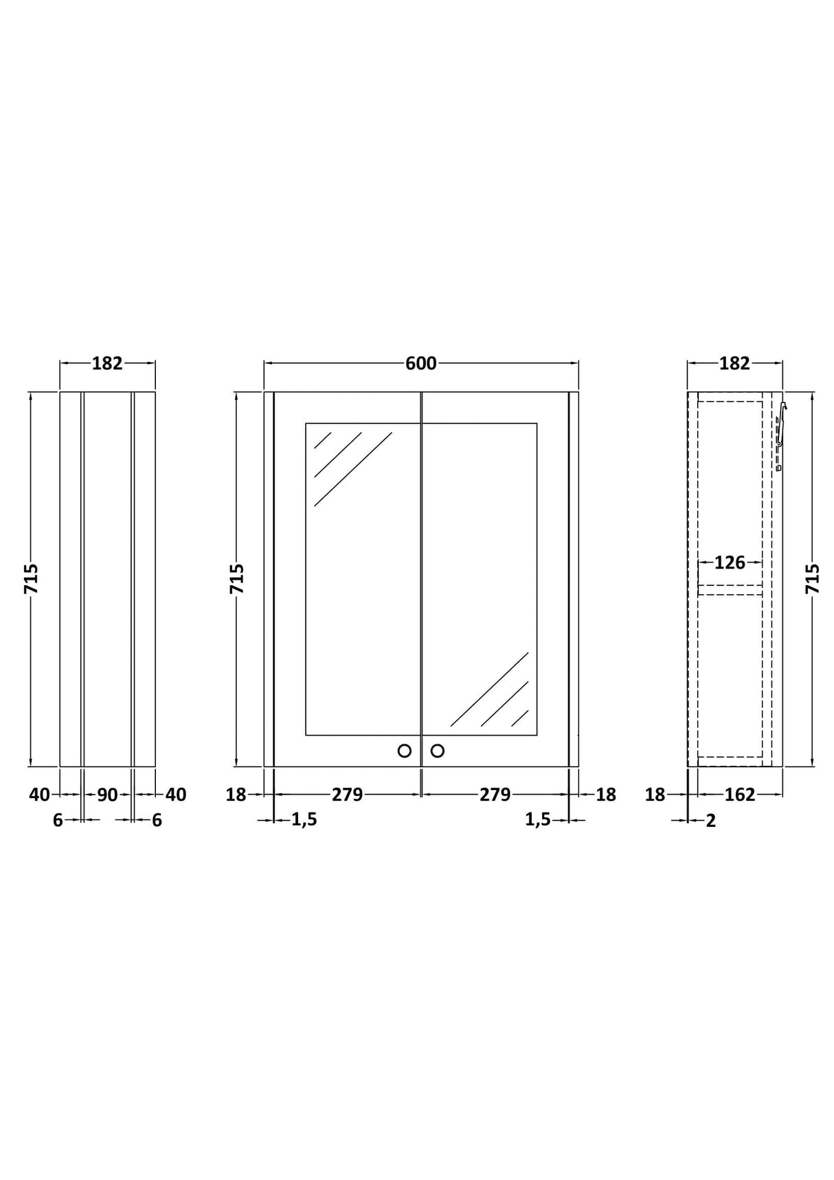 [BFHE217] Butterton Traditional Wall Mounted Mirror Cabinet with 2 Soft Close Doors and Shelf, 600mm, Choice of Colour