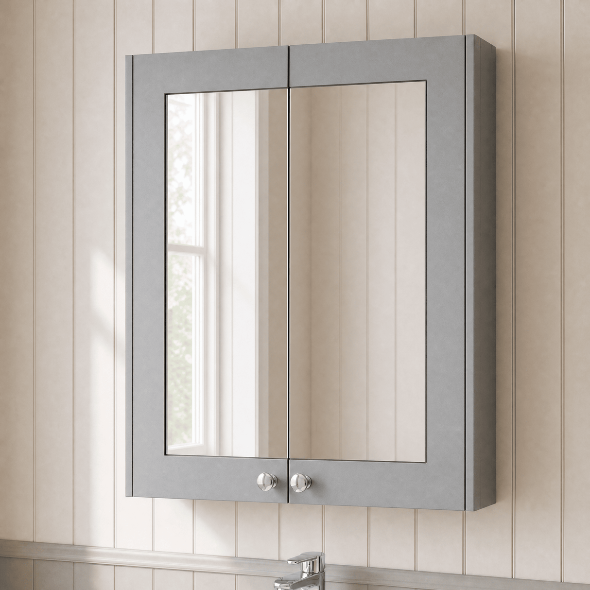 [BFHE217] Butterton Traditional Wall Mounted Mirror Cabinet with 2 Soft Close Doors and Shelf, 600mm, Choice of Colour