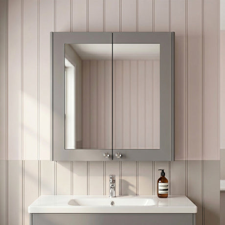 [BFHE217] Butterton Traditional Wall Mounted Mirror Cabinet with 2 Soft Close Doors and Shelf, 600mm, Choice of Colour - Silo