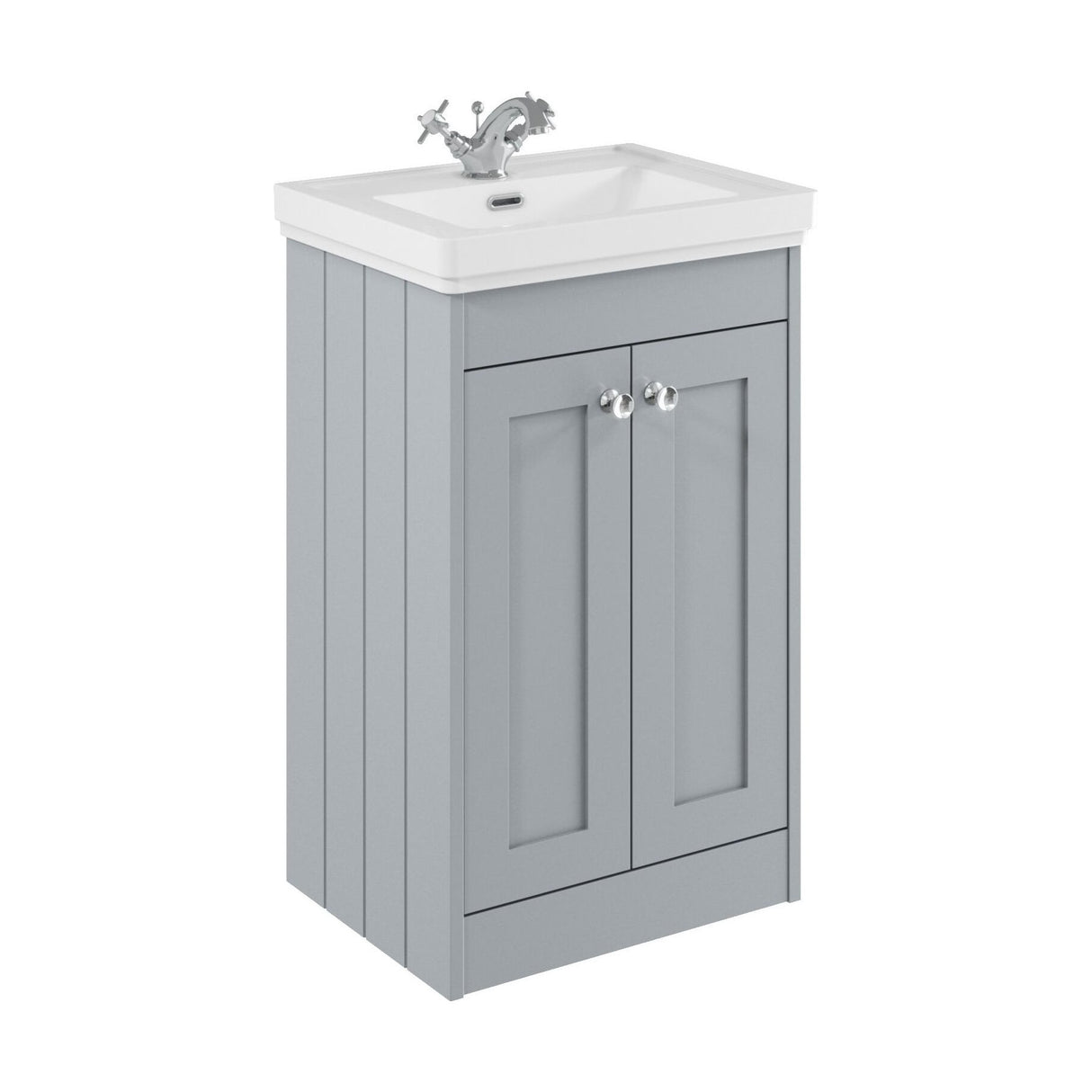 [BFHE223A] Balterley 500mm Floor Standing 2 Door Unit with Classic Basin 1 Tap Hole - Satin Grey - Cutout
