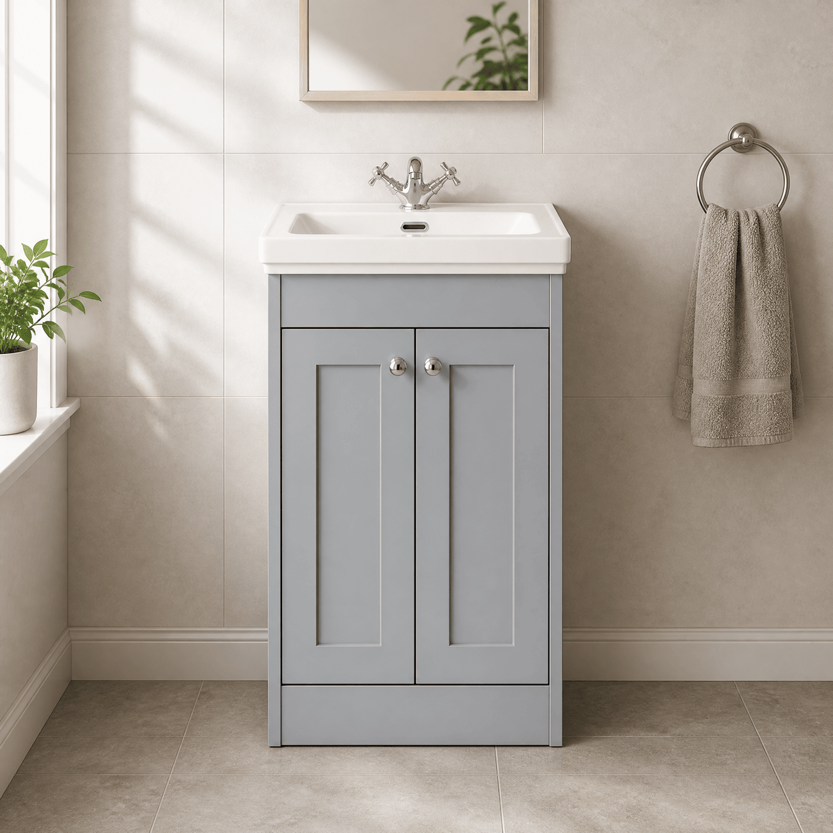 [BFHE223A] Butterton Floor Standing 2 Door Vanity Unit with Classic Basin 1 Tap Hole, Choice of Size and Colour