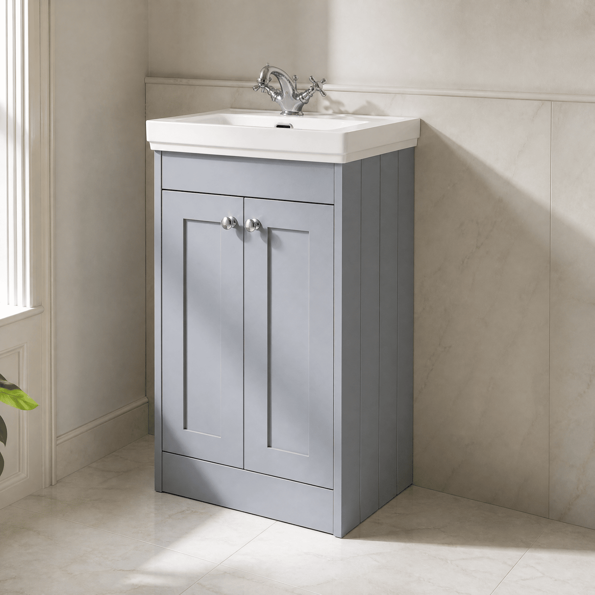 [BFHE223A] Butterton Floor Standing 2 Door Vanity Unit with Classic Basin 1 Tap Hole, Choice of Size and Colour