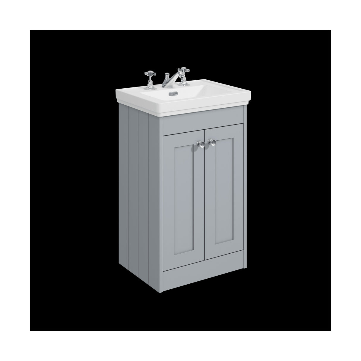 [BFHE223B] Balterley 500mm Floor Standing 2 Door Unit with Classic Basin 3 Tap Hole - Satin Grey - Cutout
