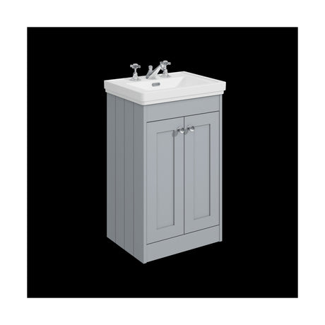 [BFHE223B] Balterley 500mm Floor Standing 2 Door Unit with Classic Basin 3 Tap Hole - Satin Grey - Cutout
