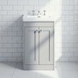 [BFHE223B] Balterley 500mm Floor Standing 2 Door Unit with Classic Basin 3 Tap Hole - Satin Grey - Silo