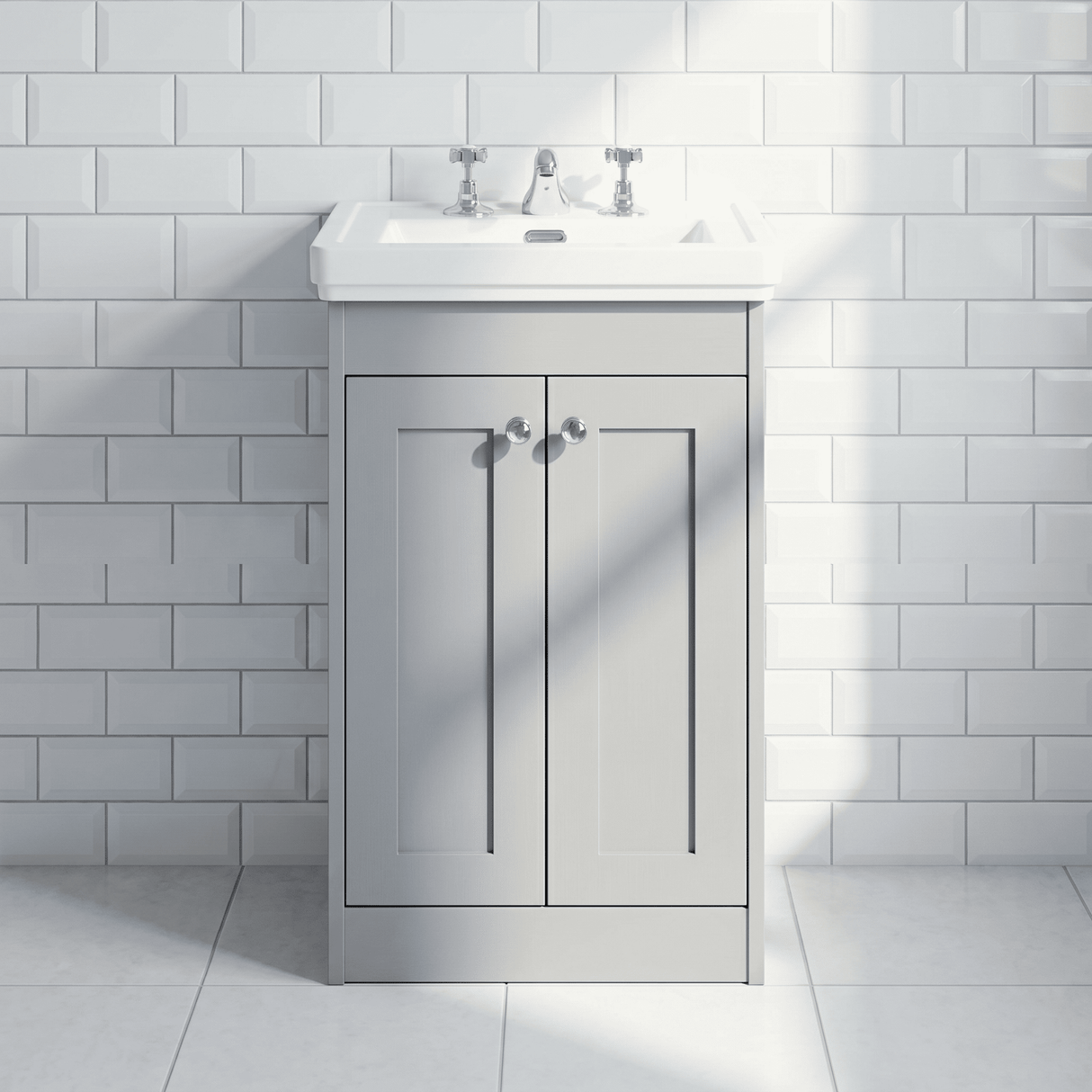 [BFHE223B] Balterley 500mm Floor Standing 2 Door Unit with Classic Basin 3 Tap Hole - Satin Grey - Silo