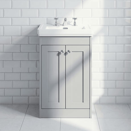 [BFHE223B] Balterley 500mm Floor Standing 2 Door Unit with Classic Basin 3 Tap Hole - Satin Grey - Silo