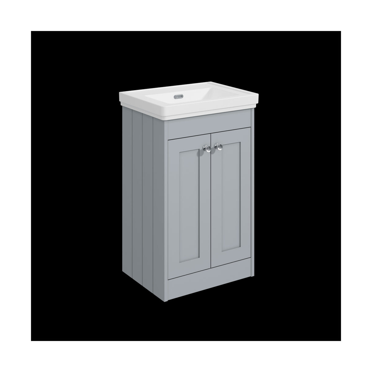 [BFHE223H] Balterley 500mm Floor Standing 2 Door Unit with Classic Basin No Tap Hole - Satin Grey - Cutout