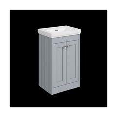 [BFHE223H] Balterley 500mm Floor Standing 2 Door Unit with Classic Basin No Tap Hole - Satin Grey - Cutout