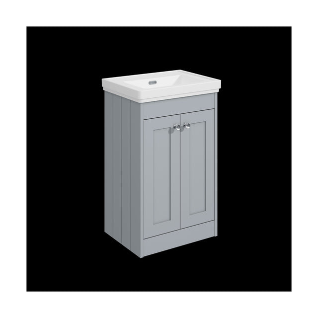 [BFHE223H] Balterley 500mm Floor Standing 2 Door Unit with Classic Basin No Tap Hole - Satin Grey - Cutout