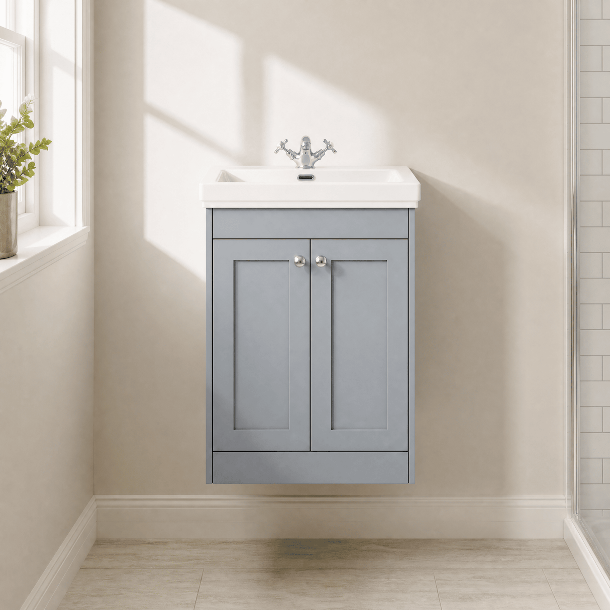 [BFHE225A] Butterton Floor Standing 2 Door Vanity Unit with Classic Basin 1 Tap Hole, Choice of Size and Colour
