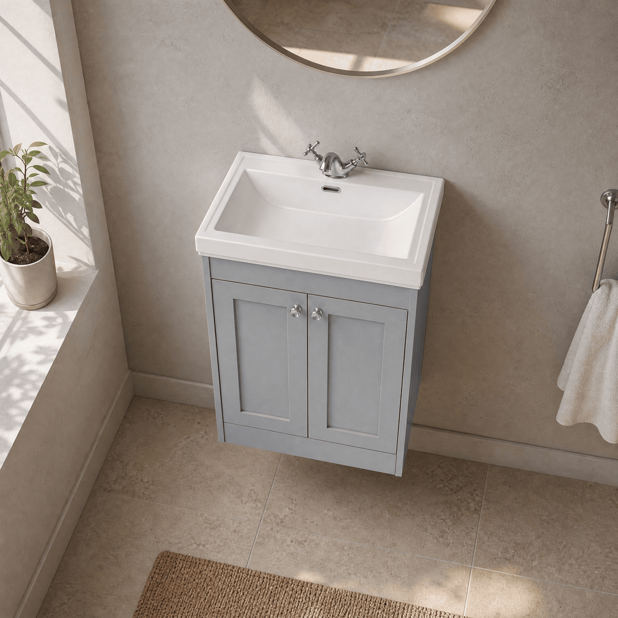 [BFHE225A] Butterton Floor Standing 2 Door Vanity Unit with Classic Basin 1 Tap Hole, Choice of Size and Colour
