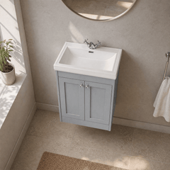 [BFHE225A] Butterton Floor Standing 2 Door Vanity Unit with Classic Basin 1 Tap Hole, Choice of Size and Colour