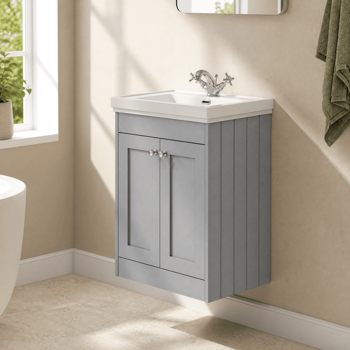 [BFHE225A] Butterton Floor Standing 2 Door Vanity Unit with Classic Basin 1 Tap Hole, Choice of Size and Colour