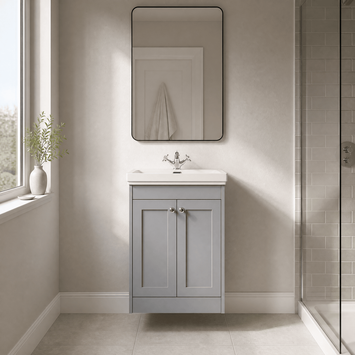 [BFHE225A] Butterton Floor Standing 2 Door Vanity Unit with Classic Basin 1 Tap Hole, Choice of Size and Colour - Silo